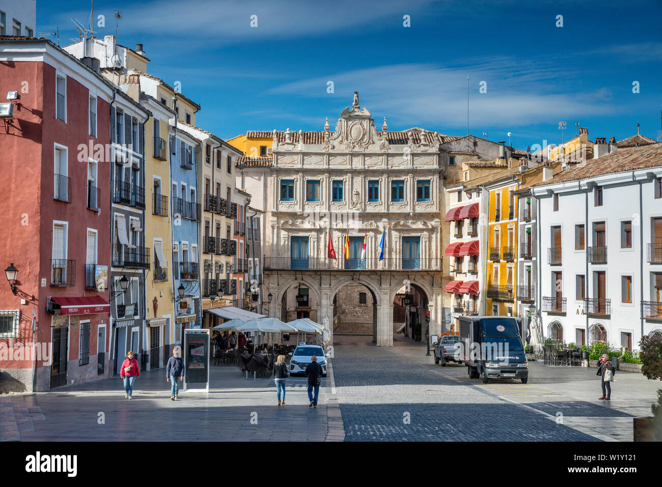 Ayuntamiento de Cuenca (Rathaus) an der Plaza Mayor in Cuenca, Kastilien-La Mancha, Spanien Stockfoto