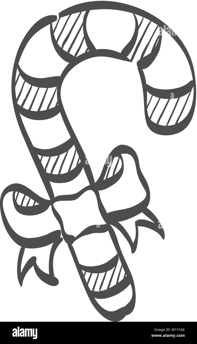 Candy Cane Symbol in doodle Skizze Linien. Essen Weihnachten Zucker süß ribbon Dekoration Geschenk Stock Vektor