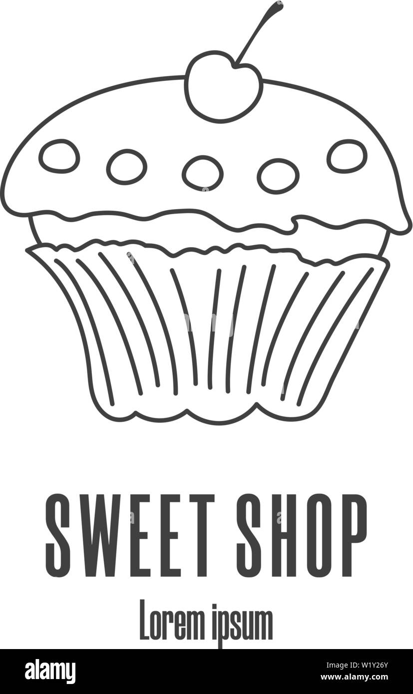 Linienstil Symbol eines Cupcake. Sweet Shop, Bäckerei, Konditorei Logo. Sauber und modern Vector Illustration. Stock Vektor