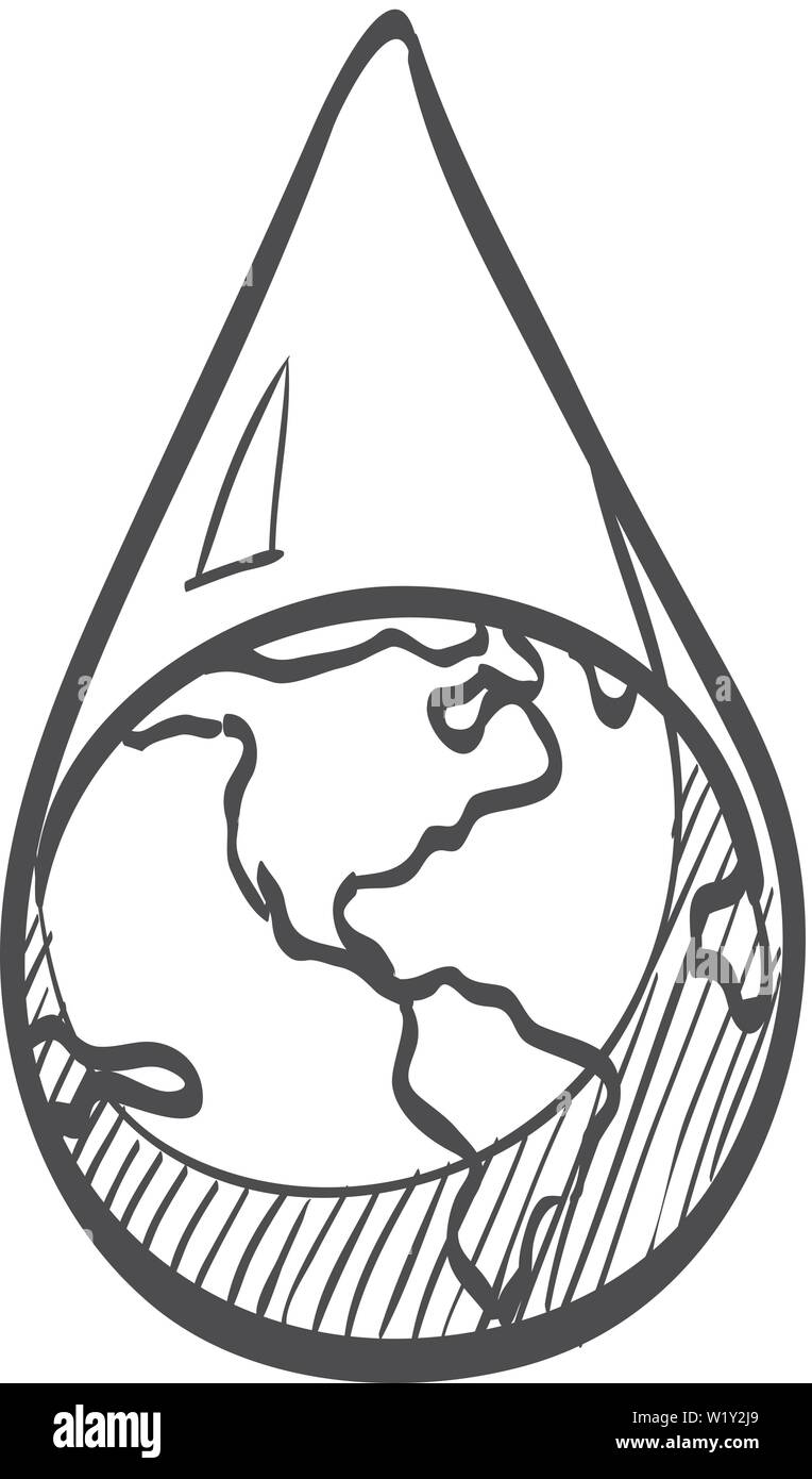 Erde Wasser tropfen Symbol in doodle Skizze Linien. Klimawandel, Erhaltung Stock Vektor