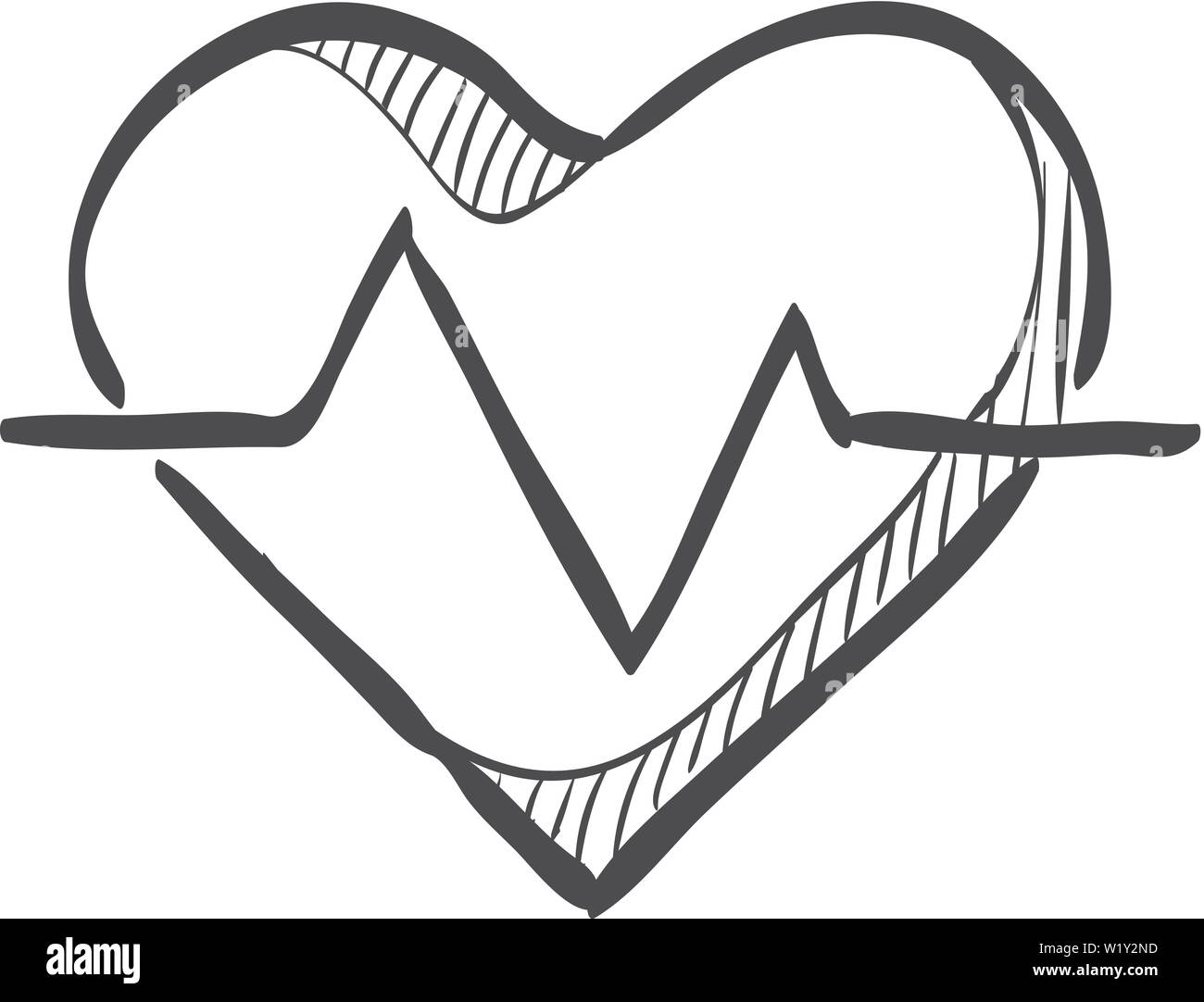 Herzfrequenzsymbol in doodle Skizze Linien. Menschliche puls Leitungs-beep graph Stock Vektor
