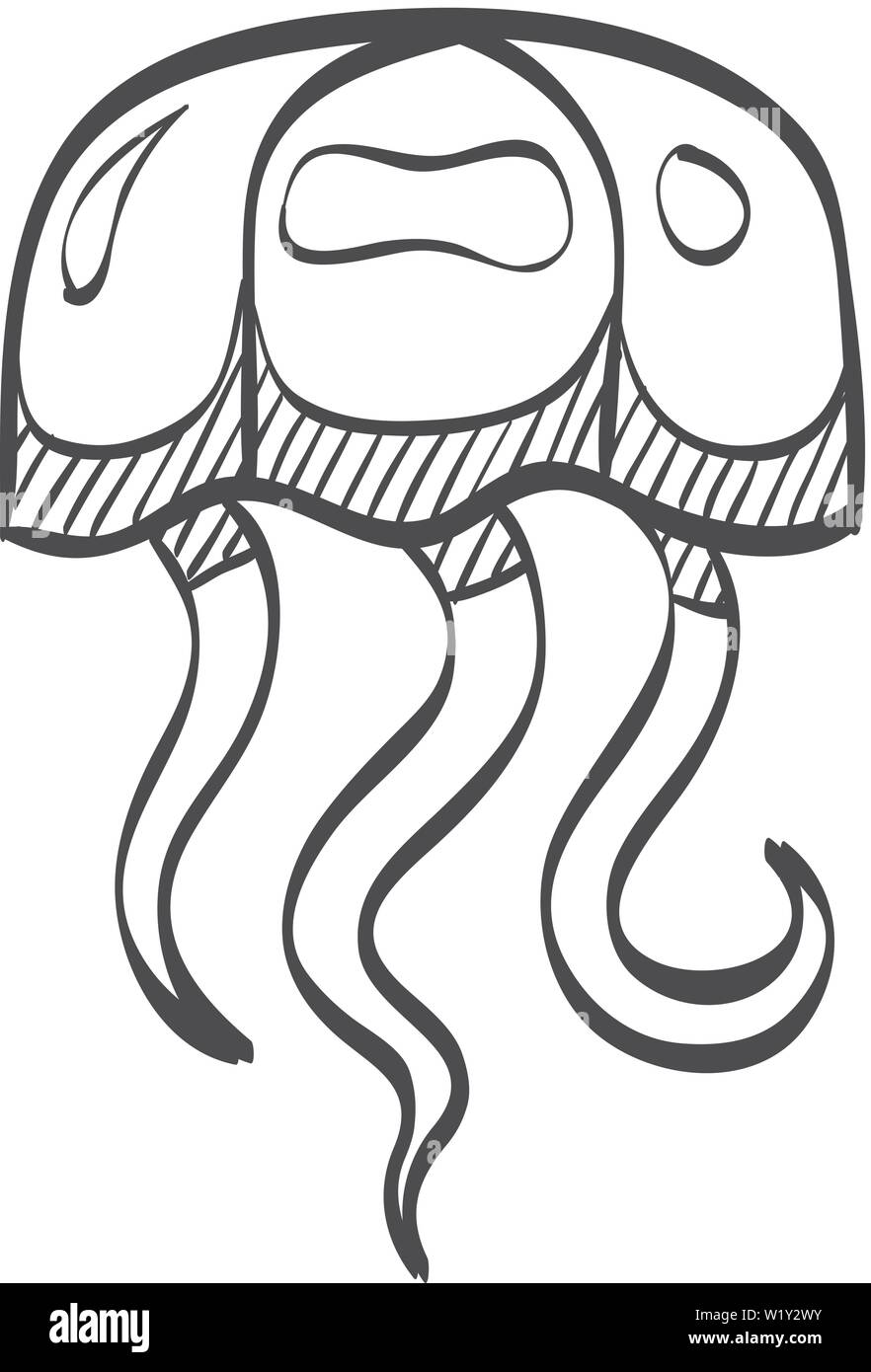 Quallen Symbol in doodle Skizze Linien. Ozean tierische Bewohner sting Tentakel Stock Vektor