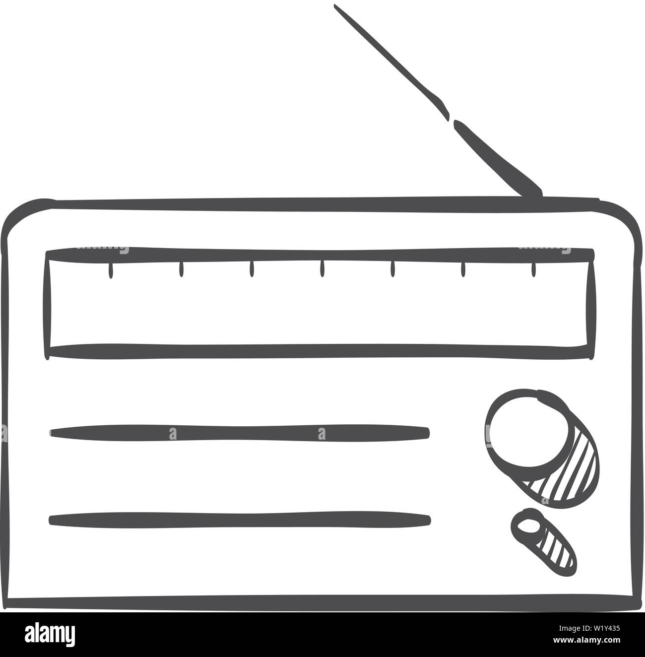 Radio Symbol in doodle Skizze Linien. Kommunikation Medien Musik Nachrichten Station stereo Stock Vektor