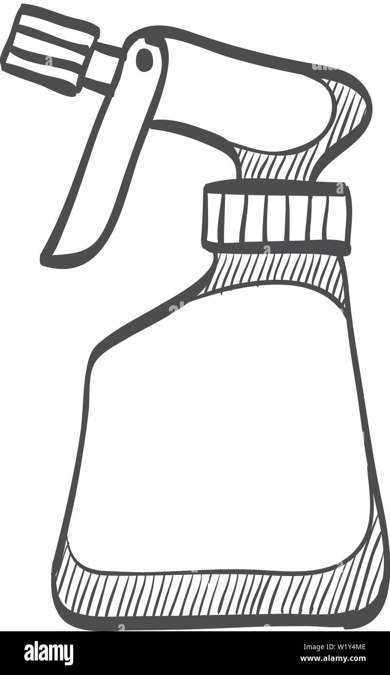 Feldspritze Flasche Symbol in doodle Skizze Linien. Im Garten Wäsche Wasser Flüssigkeit softener Stock Vektor
