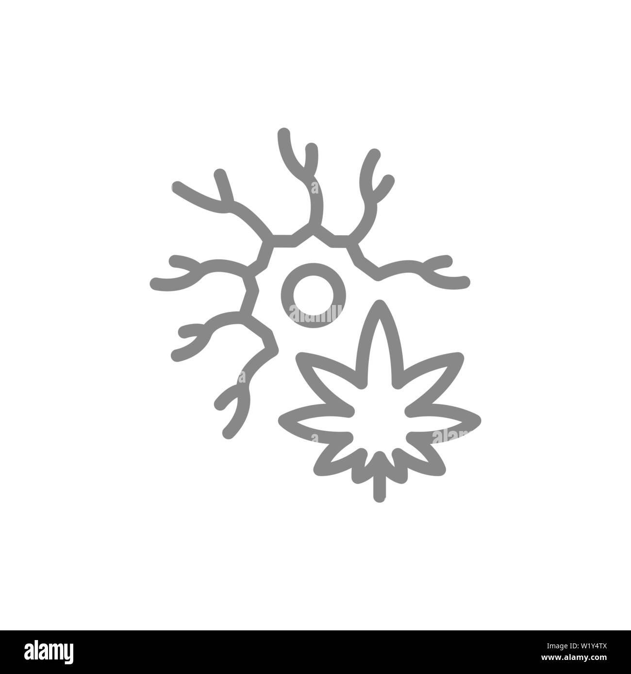 Cannabis Blatt mit Neuron Symbol Leitung. Medizinisches Marihuana mit Nervensystem Symbol und Zeichen Stock Vektor
