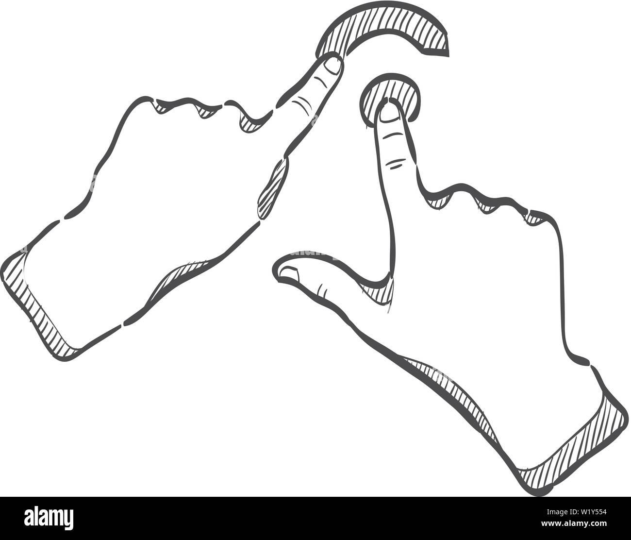 Finger Geste Symbol in doodle Skizze Linien. Gadget touch pad Display smartphone Laptop Stock Vektor