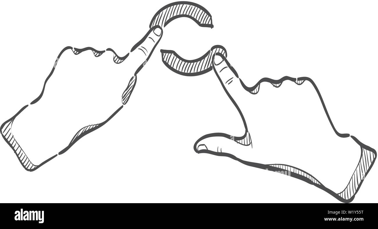 Finger Geste Symbol in doodle Skizze Linien. Gadget touch pad Display smartphone Laptop Stock Vektor