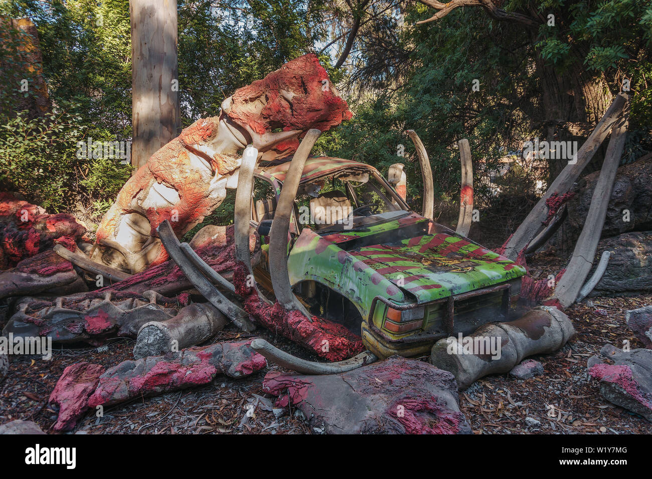 Szene aus dem Film Jurassic Park in den Universal Studios Hollywood angeordnet Stockfoto