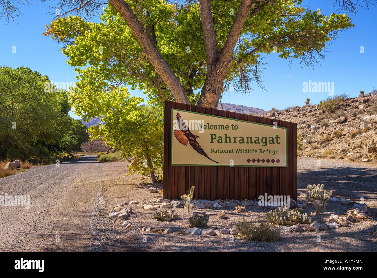 Am Eingang Pahranagat National Wildlife Refuge in Nevada Willkommen Anmelden Stockfoto