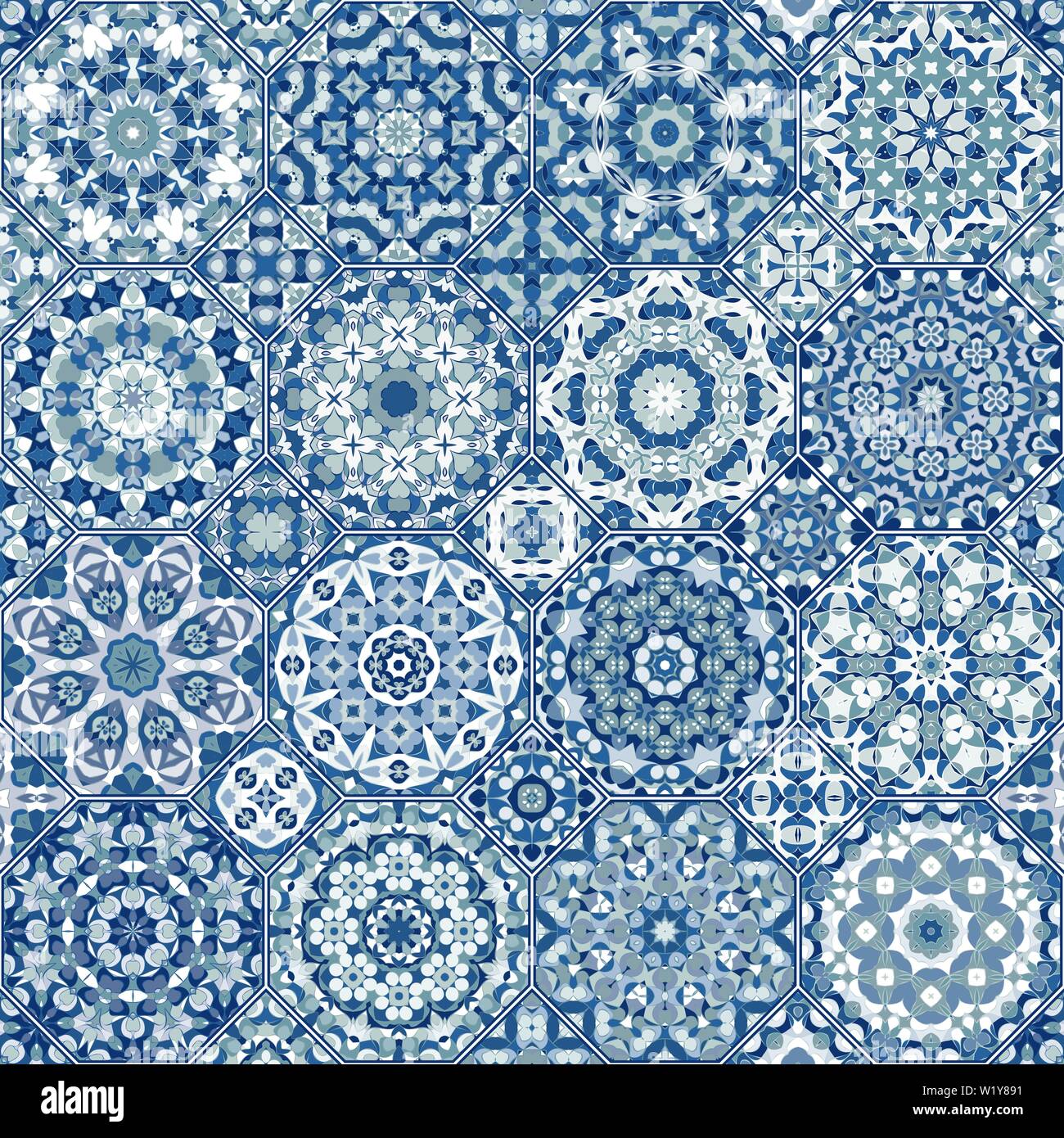 Vektor Sammlung von Square und achteckigen nahtlose Muster im orientalischen Stil. Eine Reihe von bunten Fliesen. Stock Vektor