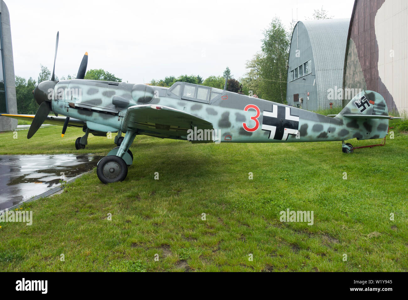 Deutsche Messerschmitt Bf 109 Kampfflugzeuge gebaut um 1943, Polnische Luftfahrtmuseum Krakau, Polen, Europa. Stockfoto