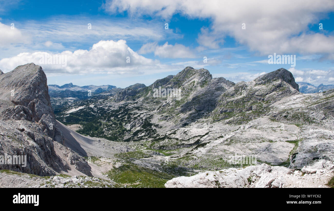 Schönes Panorama auf das Tal der sieben Seen, Triglav Nationalpark Triglav, Slowenien Stockfoto