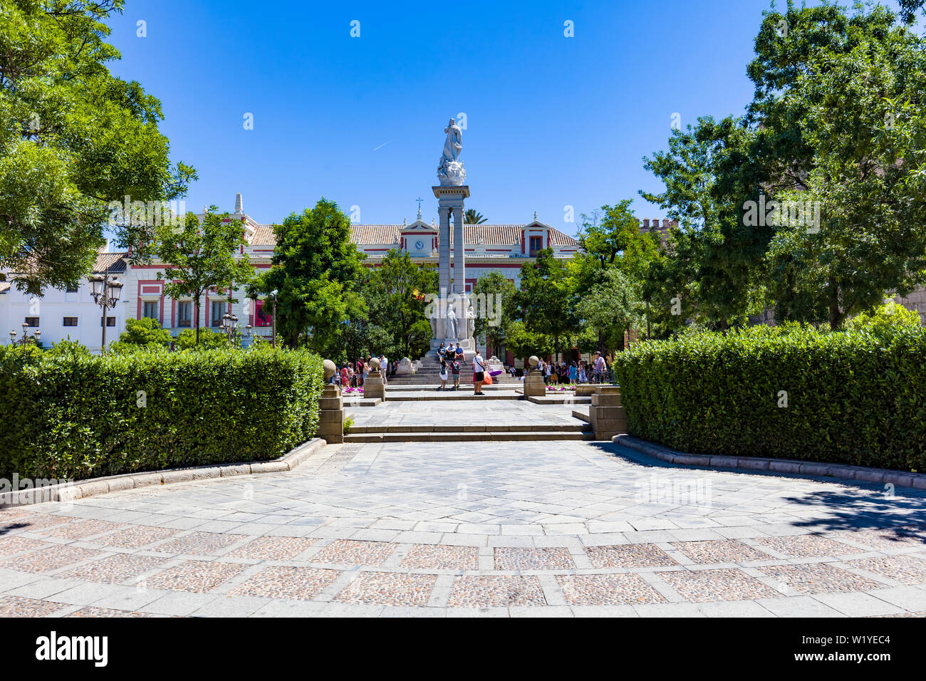 Clumbus Monument, das sich im historischen Zentrum von Sevilla, Andalusien, Spanien, Europa Stockfoto