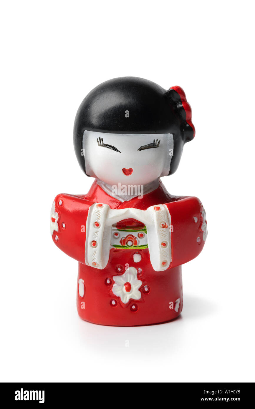 Traditionellen modernen japanischen Kokeshi doll auf weißem Hintergrund Stockfoto