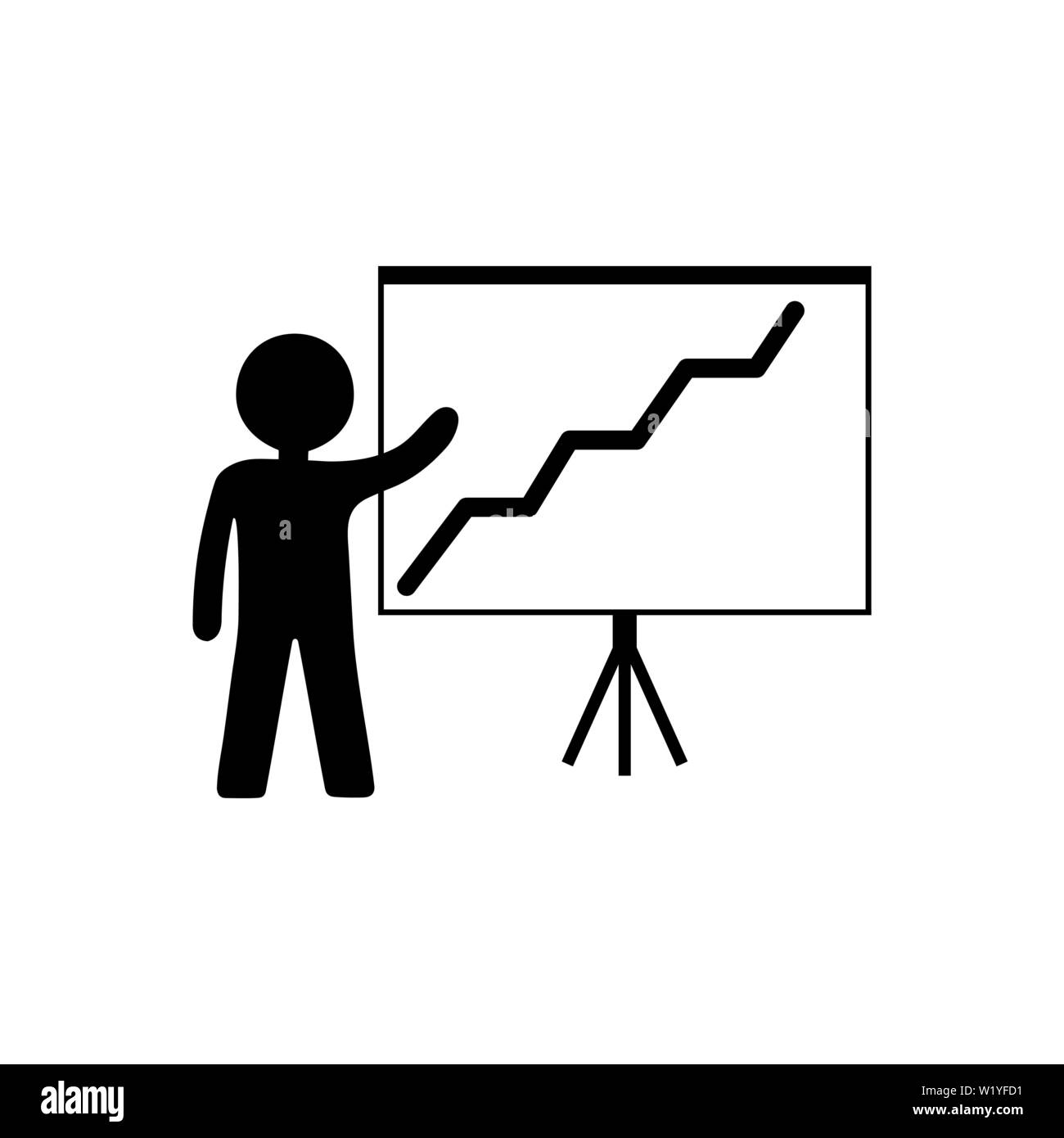 Person mit wachsenden Chart Symbol. Business Präsentation, Analyse, statistische, berichten. Geschäftskonzept. Zeitplan und menschlich. Vector Illustration für d Stock Vektor