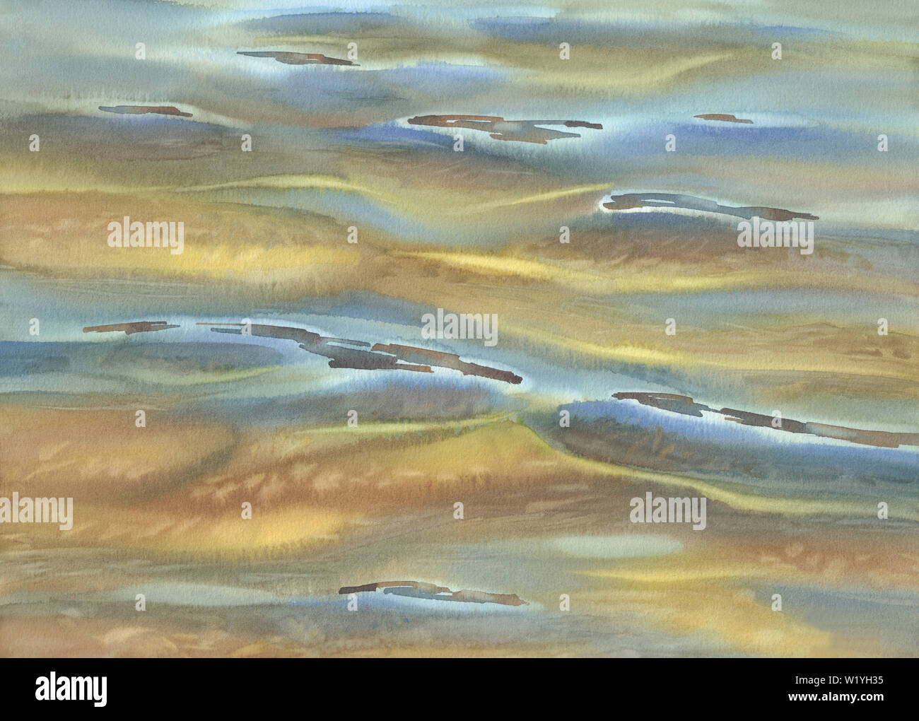 Sonnig mit transparenten Wellen Aquarell Hintergrund. Zusammenfassung Hintergrund Stockfoto