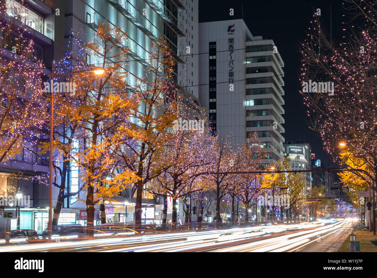 Festival der Lichter in Osaka. Im Winter Beleuchtung Veranstaltungen, Midosuji Beleuchtung und Hikari Renaissance. beliebte Touristenattraktion Stockfoto