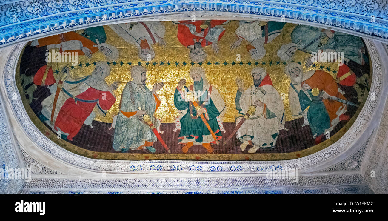 Malerei in der Halle der Könige, der ersten zehn Könige der Dynastie der Nasriden, Alhambra, Granada, Provinz Granada, Andalusien, Sou Stockfoto