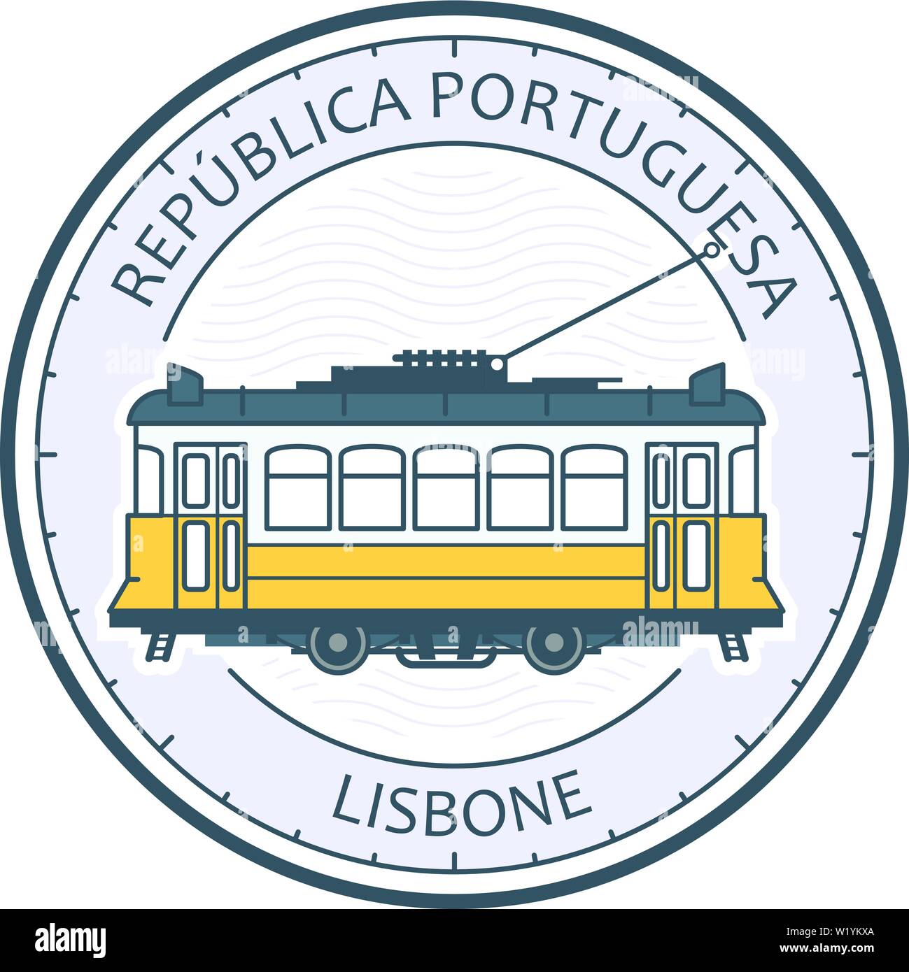 Vintage Straßenbahn von Lissabon - Symbol, Portugal, Straßenbahn in Lissabon Emblem Stock Vektor