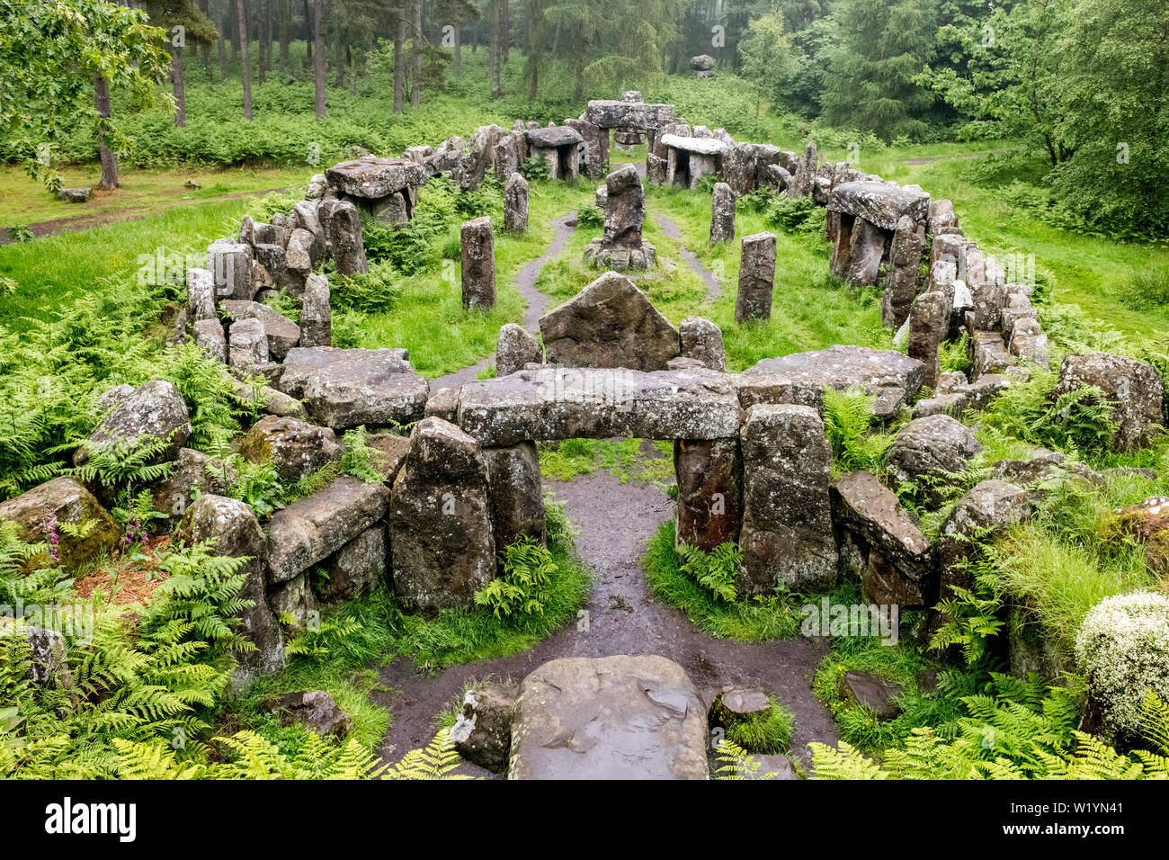 Die Druiden Tempel, eine Torheit auf der Swinton Park Estate in der Nähe von Masham in den Yorkshire Dales Stockfoto