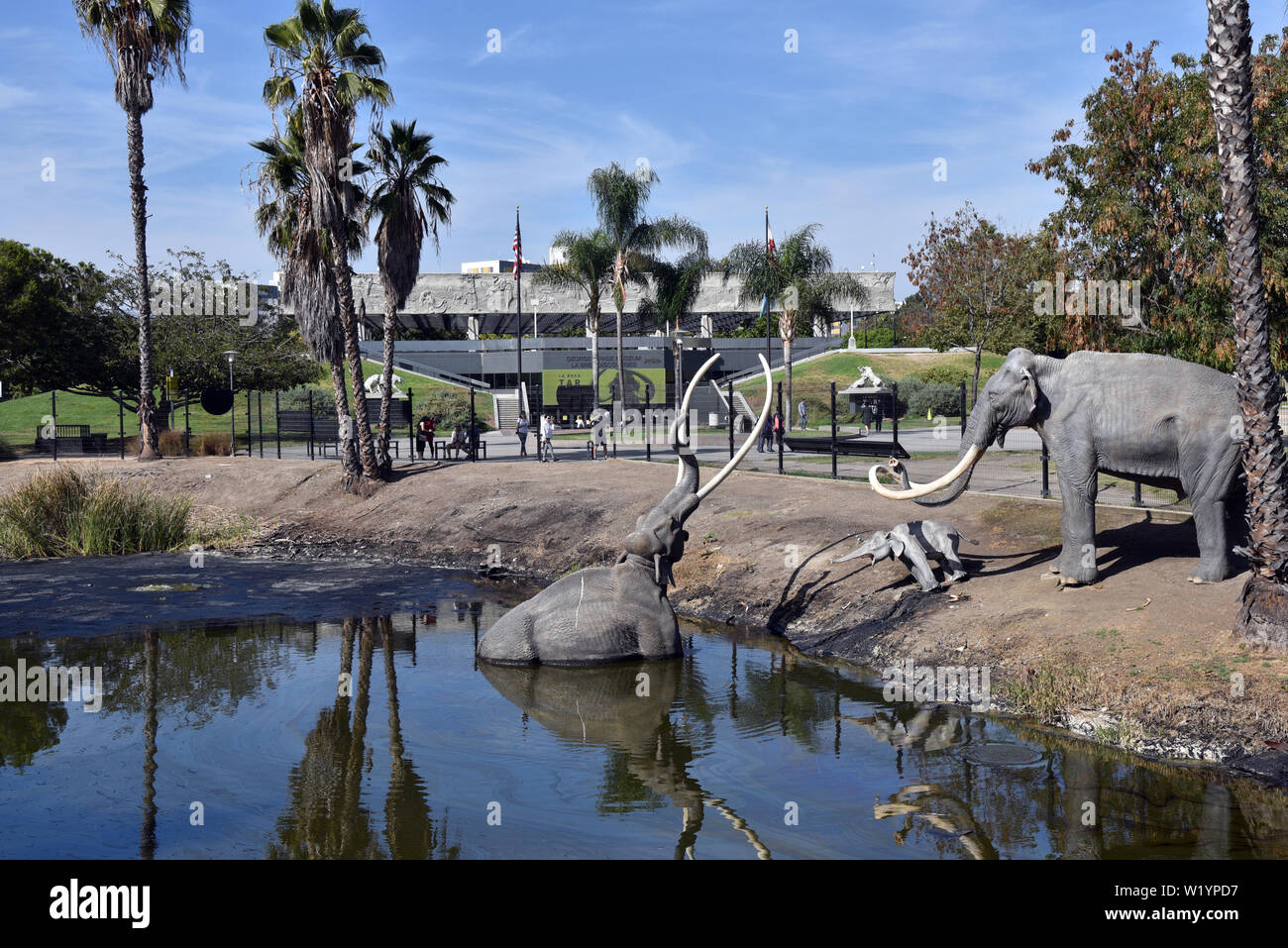 LOS ANGELES, CA/USA, 20. September 2018: Skulptur von Mammut Tiere an der La Brea Tar Pits. Stockfoto