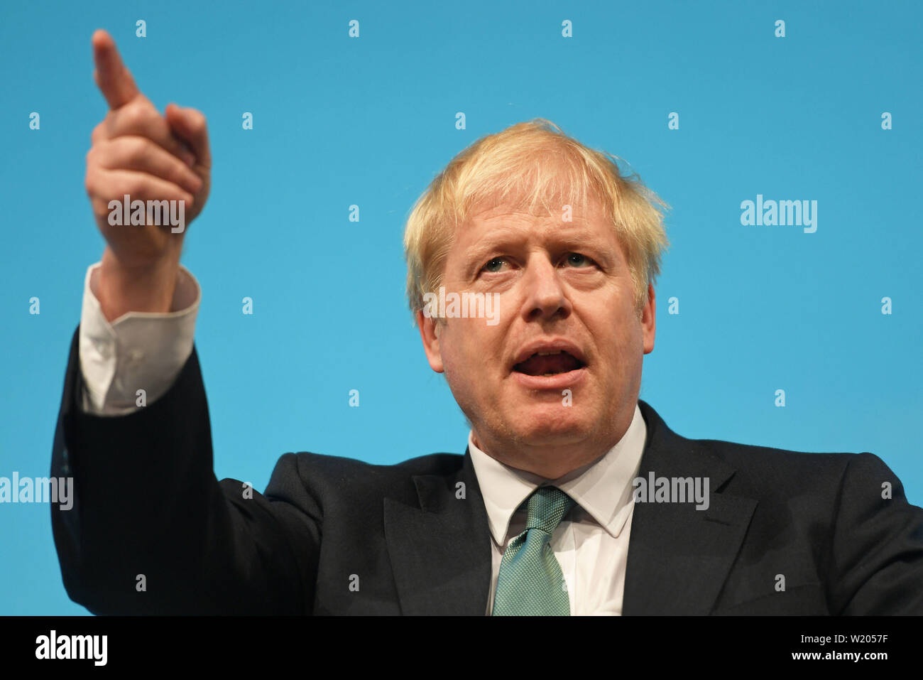 Konservative Partei Führung Kämpfer Boris Johnson während einer Tory Führung hustings in York. Stockfoto