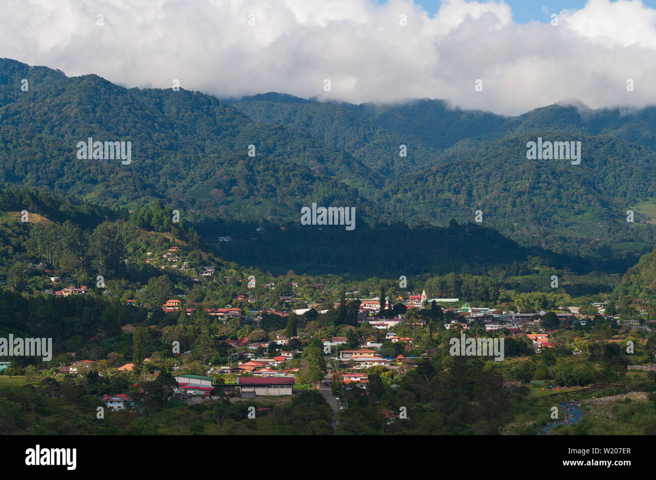 Boquete, eine kleine Stadt in der Provinz Chiriqui von Panama. Boquete ist für seine Produktion von feinem Kaffee bekannt. Stockfoto