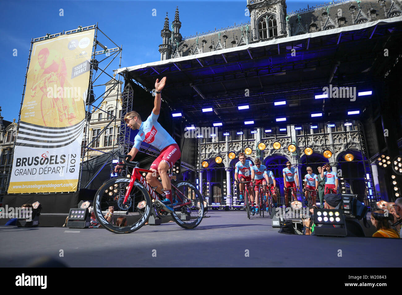 Brüssel, Belgien. 04. Juli, 2019. Brüssel - 4-07-2019, Radfahren, Team Präsentation, le grand ab Brüssel, Team Katusha Credit: Pro Schüsse/Alamy leben Nachrichten Stockfoto