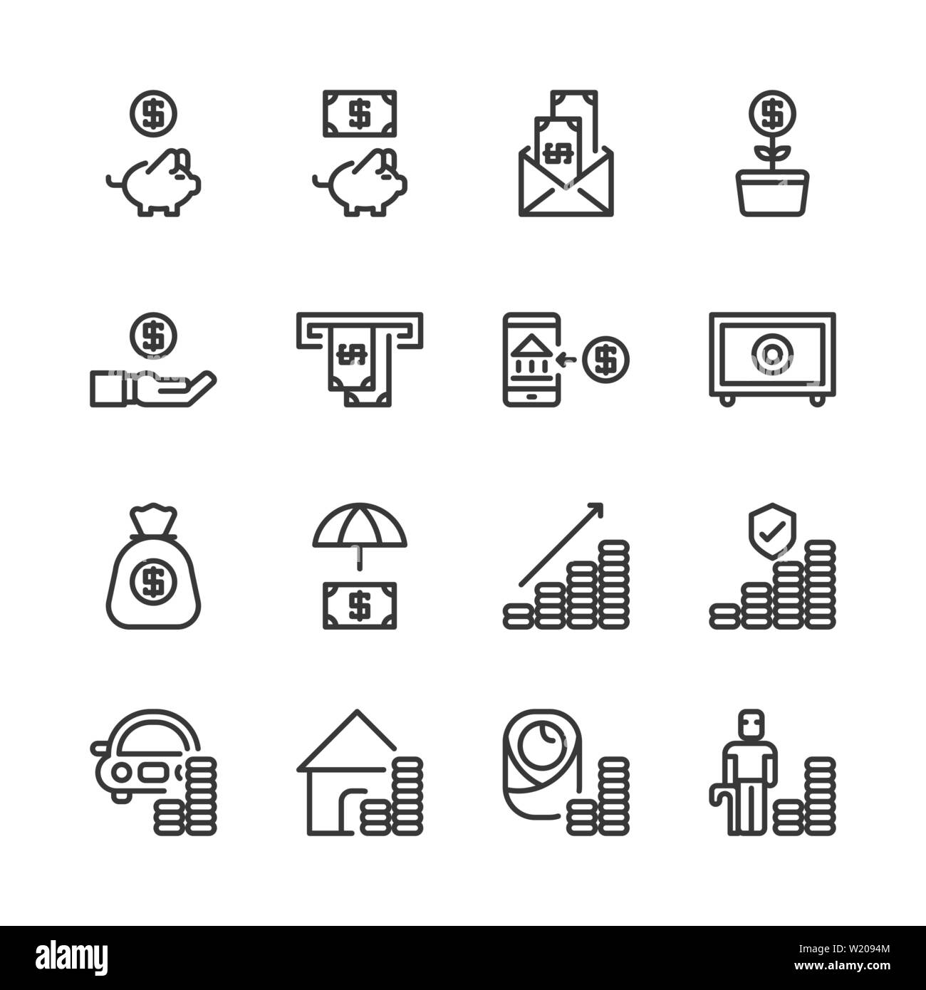 Geld sparen und Investitionen Icon Set. Vector Illustration Stock Vektor