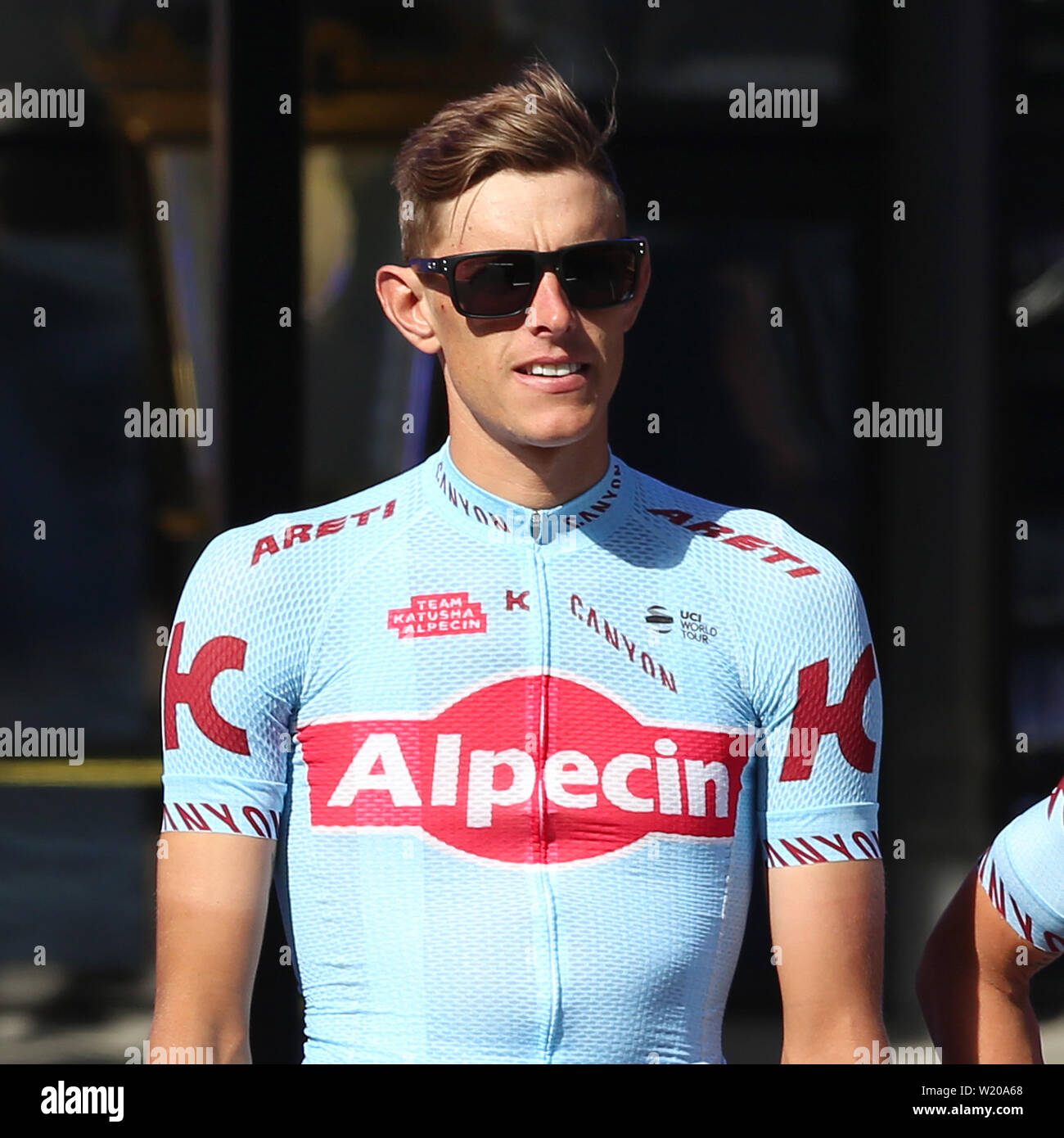 Brüssel, Belgien. 04. Juli, 2019. Brüssel - 4-07-2019, Radfahren, Team Katusha ALPECIN zu Beginn der 106 Tour de France mit Nils Politt Credit: Pro Schüsse/Alamy leben Nachrichten Stockfoto