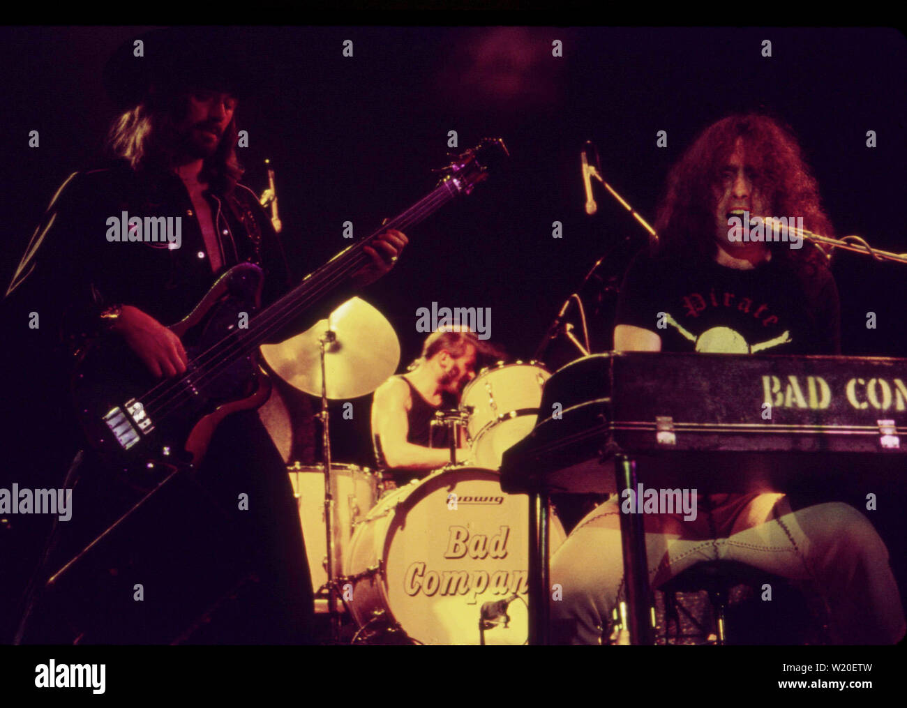 BAD COMPANY UNS rock Gruppe mit Simon Kirke am Schlagzeug über 1975. Foto: Jeffrey Mayer Stockfoto