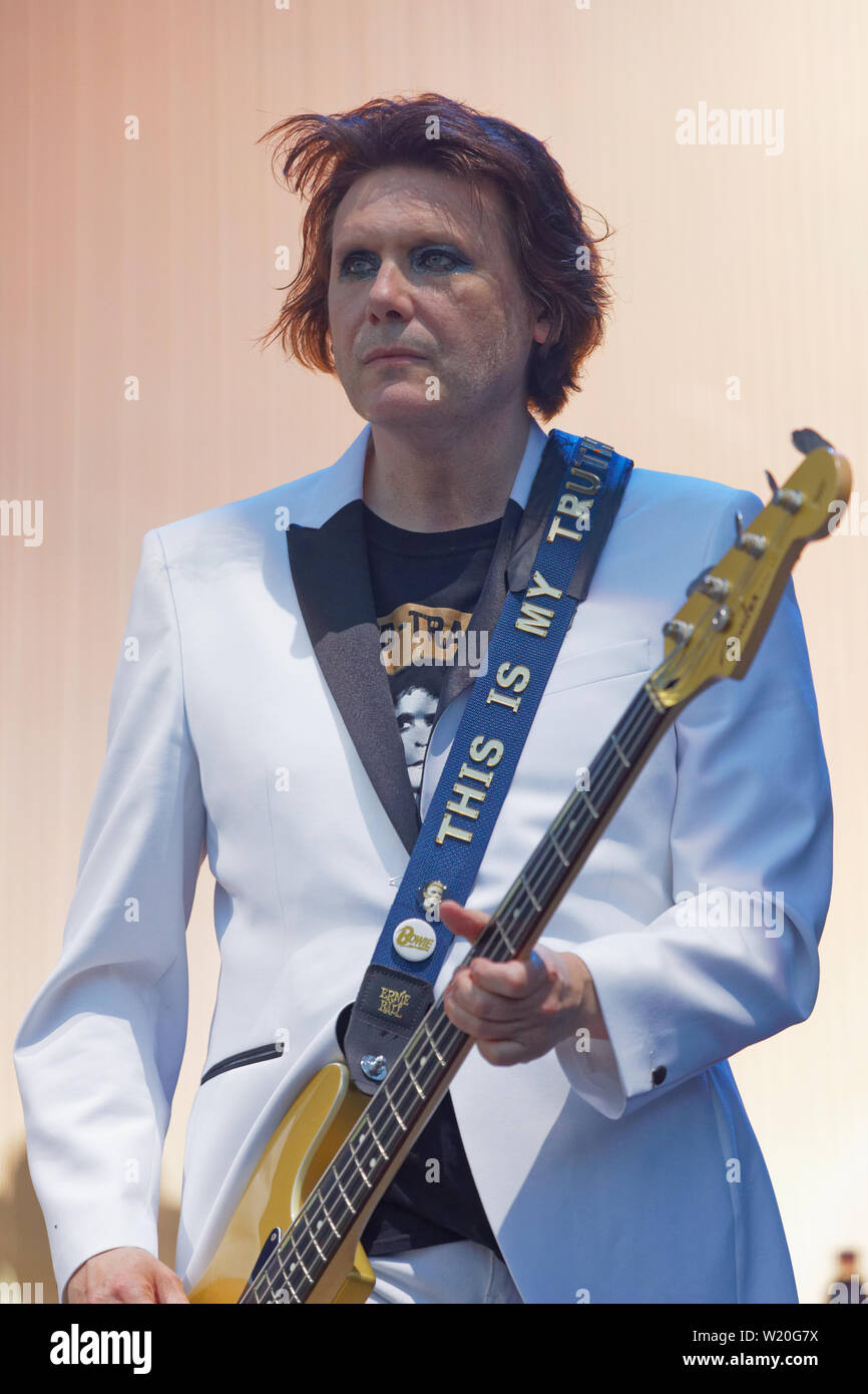 Im Bild: Nicky Wire. Samstag, 29 Juni 2019 Re: Manic Street Prediger Konzert im Schloss von Cardiff, South Wales, UK. Stockfoto