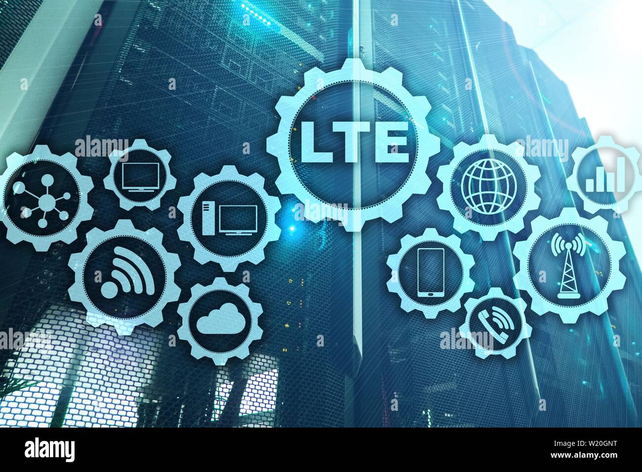 LTE, WLAN-Geschäft Internet und Virtuelle Realität Konzept. Informations- und Kommunikationstechnologie auf einem Server im Hintergrund Stockfoto
