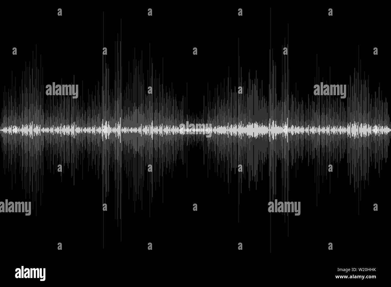 Schallwelle Rhythmus auf schwarzem Hintergrund. Abstrakte Bewegung Audio Voice Signal Symbol. Vector Illustration Stock Vektor