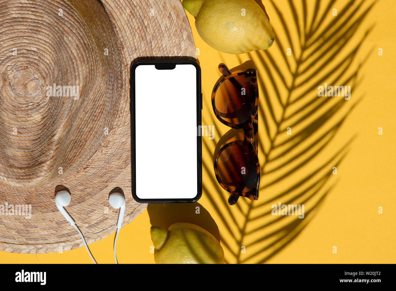 Tropische leer, Smartphone, Sommerurlaub Hintergrund Stockfoto