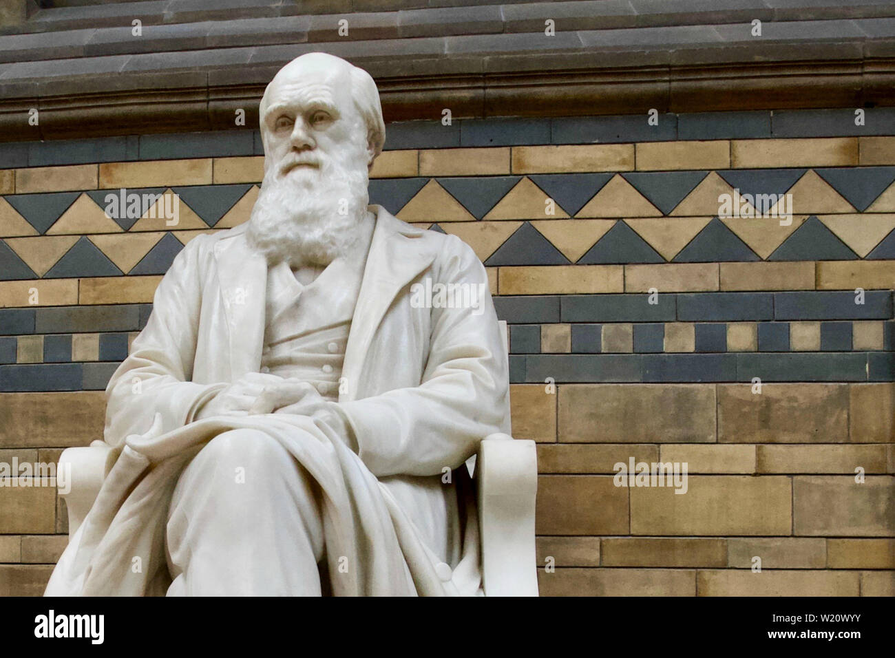 Natural History Museum, Cromwell Road, South Kensington, Royal Borough von Kensington und Chelsea - Charles Darwin Statue. Stockfoto