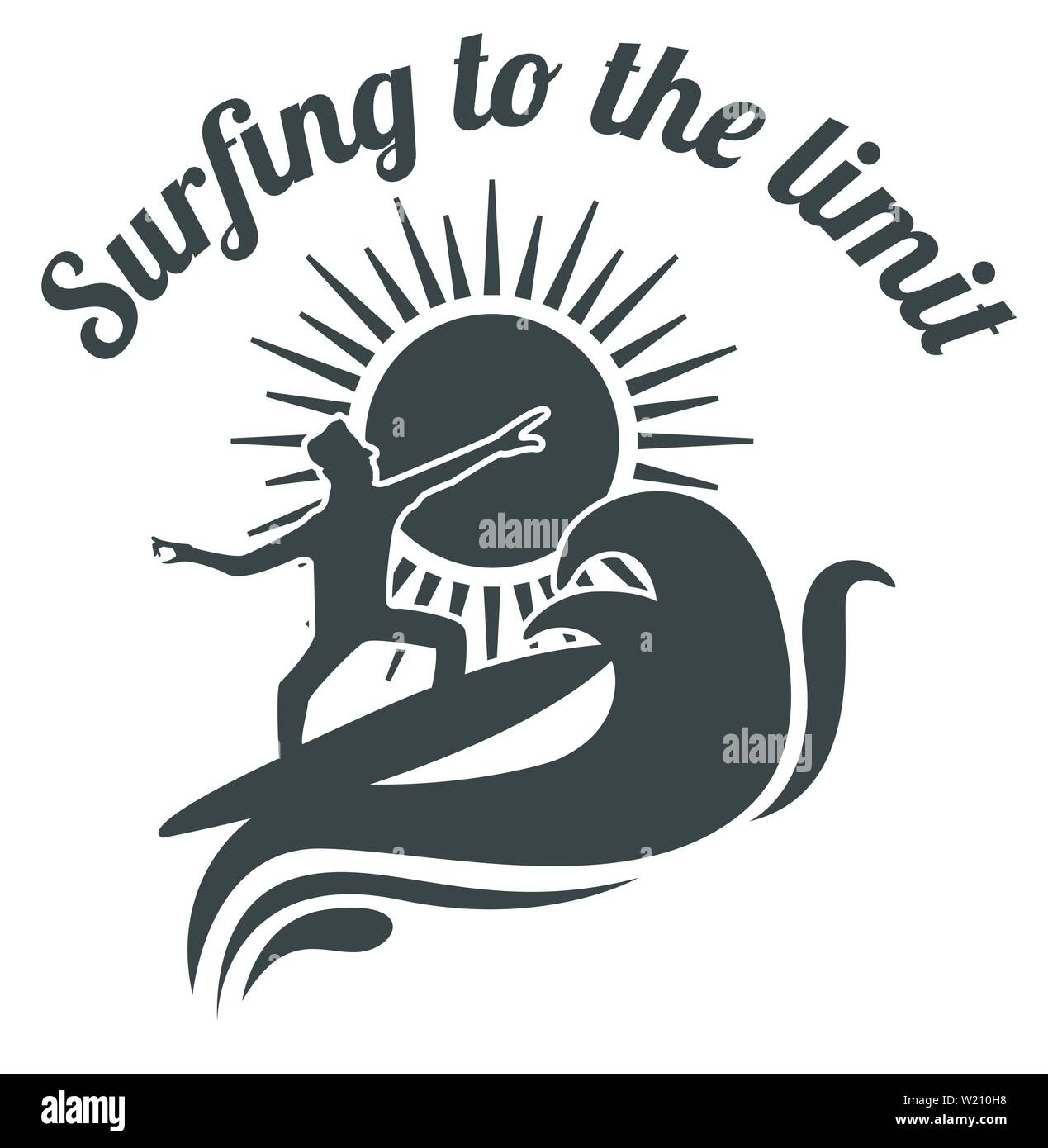 Sommer surfen Sport Vektor logo, Surfbrett und Ocean Wave. Sommer Sport Surfen, Abbildung: Sport Surf Board Abzeichen Stock Vektor