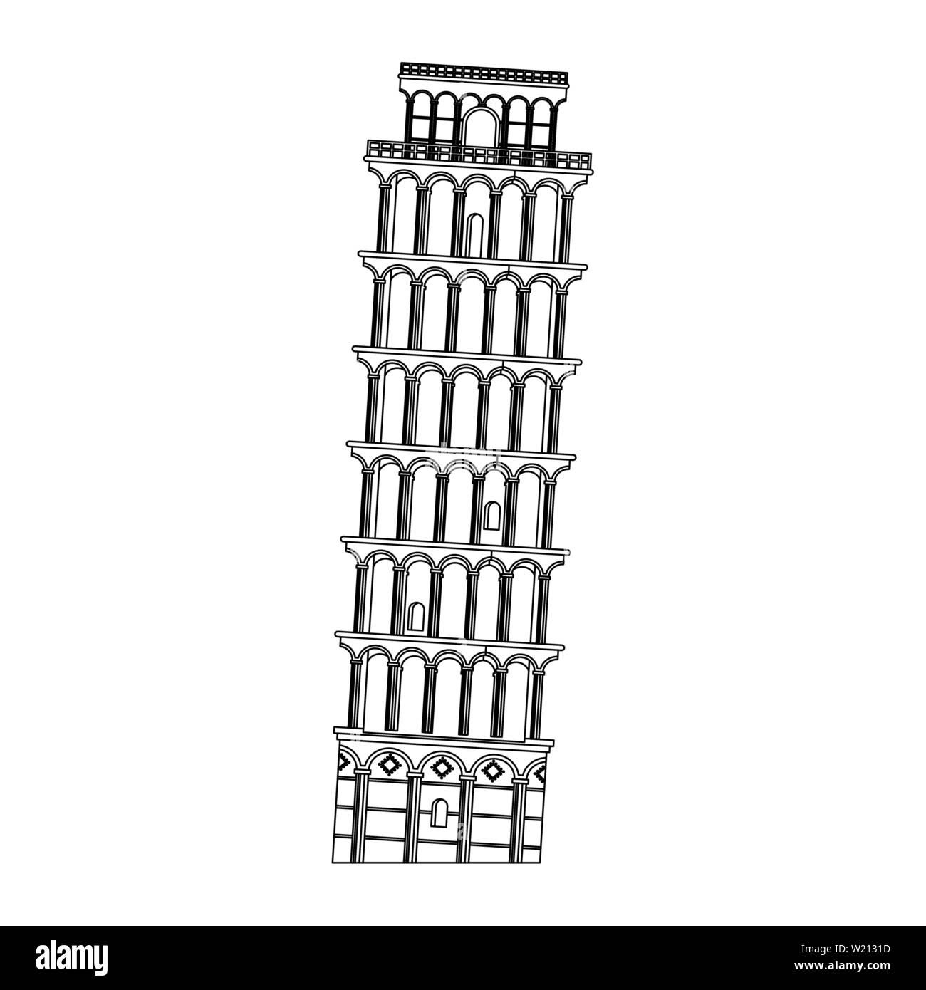 Pisa Tower Italien denkmal Symbol in Schwarz und Weiß isoliert Stock Vektor