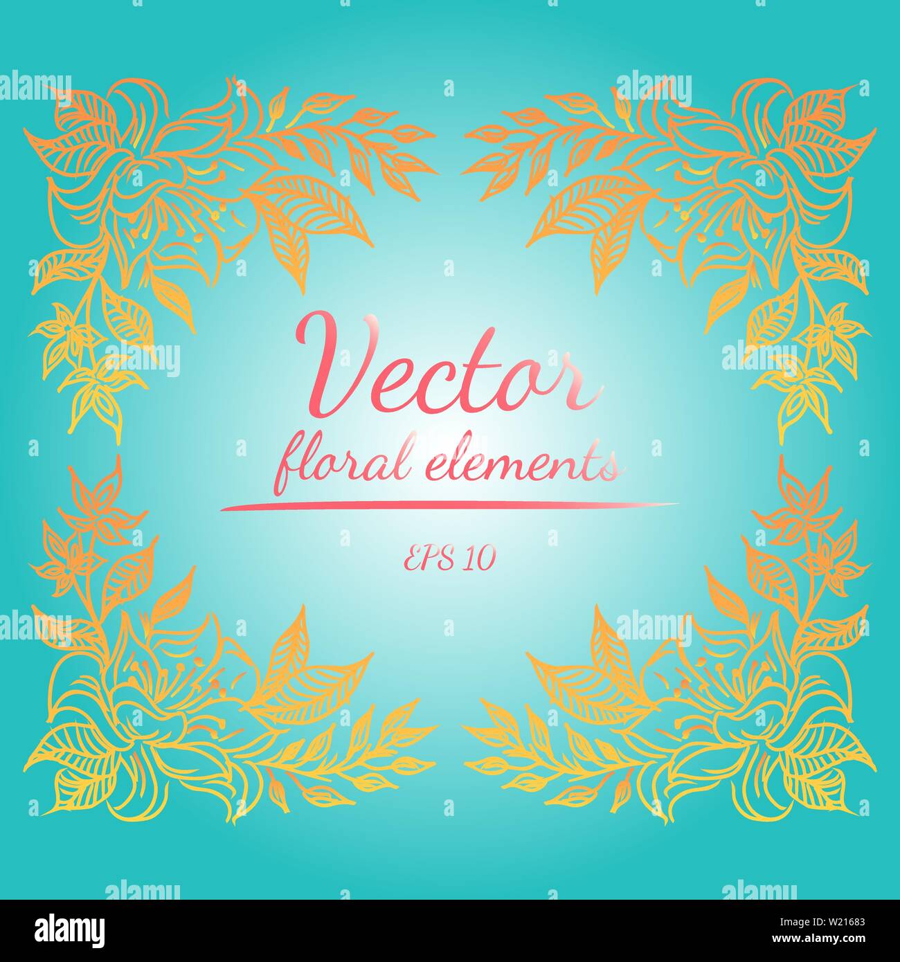 Kranz von orange Blumen Zweig auf blaue Farbe Hintergrund. Floral Design Elemente für Einladungen, Grußkarten, Poster, blogs. Hand Vektor il gezeichnet Stock Vektor