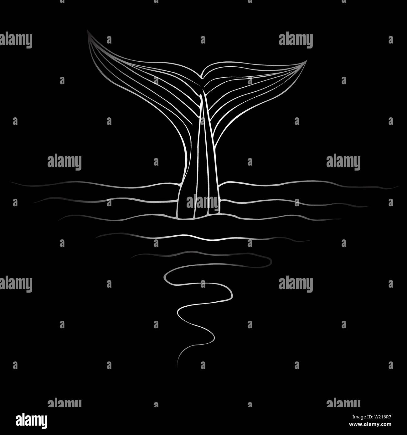 Abstrakte Hand gezeichnet Whale Tail auf weißem Hintergrund. Vector Illustration. Line Art. Skizze. Stock Vektor