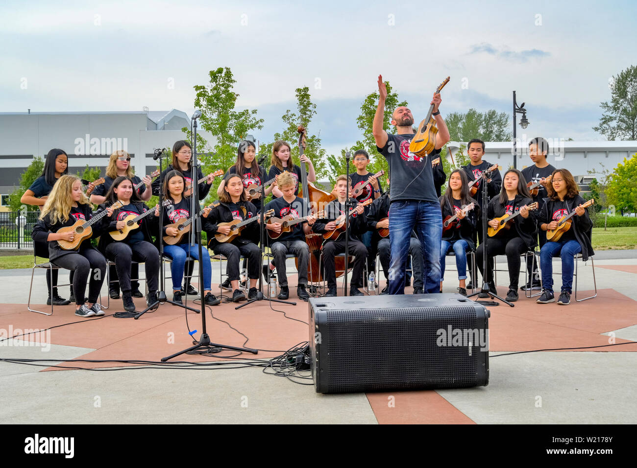 Langley Ukulele Ensemble, Willoughby Community Park, in Langley, British Columbia, Kanada Stockfoto