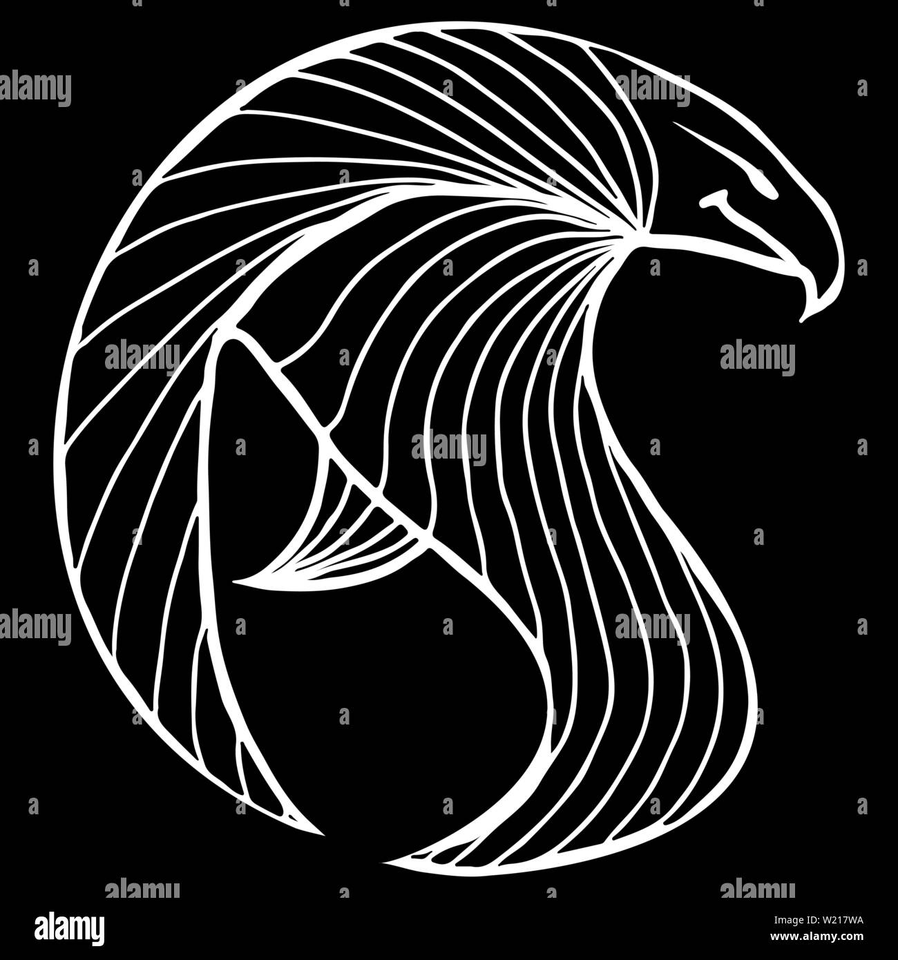 Hand gezeichnet eagle Vector Illustration. Fantastische hawk Symbol. Freehand Silhouette der Umrisse Krähe. Fantasy Umrisse Abbildung. Stock Vektor