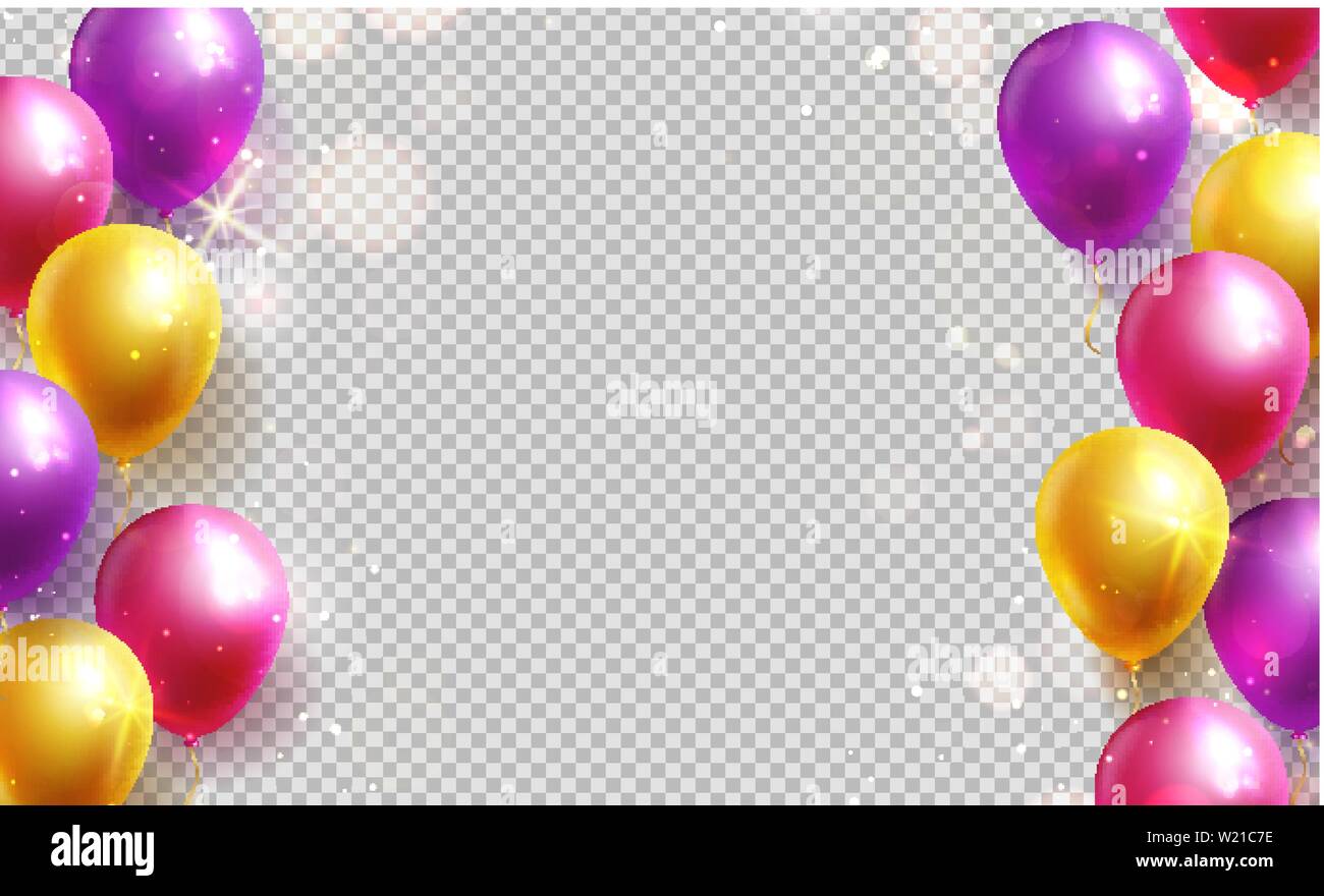 Bunte Ballons auf einen transparenten Hintergrund. Vektor Grenzen für Geburtstag oder Party Dekoration. Stock Vektor