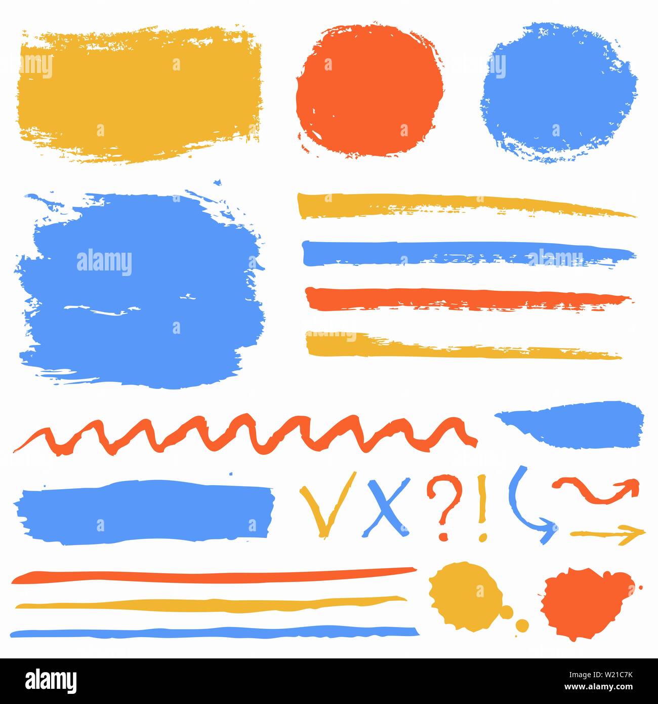 Farbe pinselstriche, grunge Flecken und Symbole auf weißem Hintergrund. Bunte vektor design elemente für Pinsel Textur, Rahmen, Hintergrund Stock Vektor