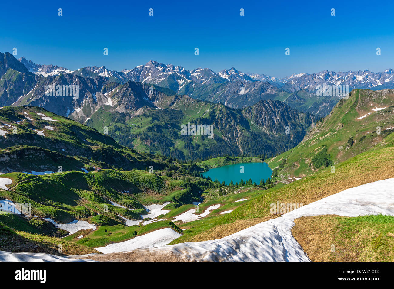 Blick auf den See Seealpsee bei Oberstdorf, Bayern, Deutschland Stockfoto