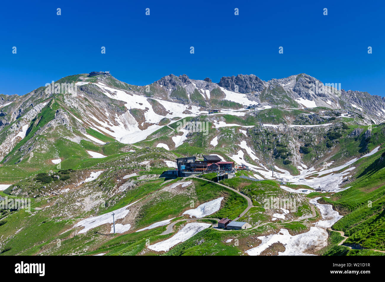 Blick auf den Gipfel des Nebelhorn bei Oberstdorf, Bayern, Deutschland Stockfoto