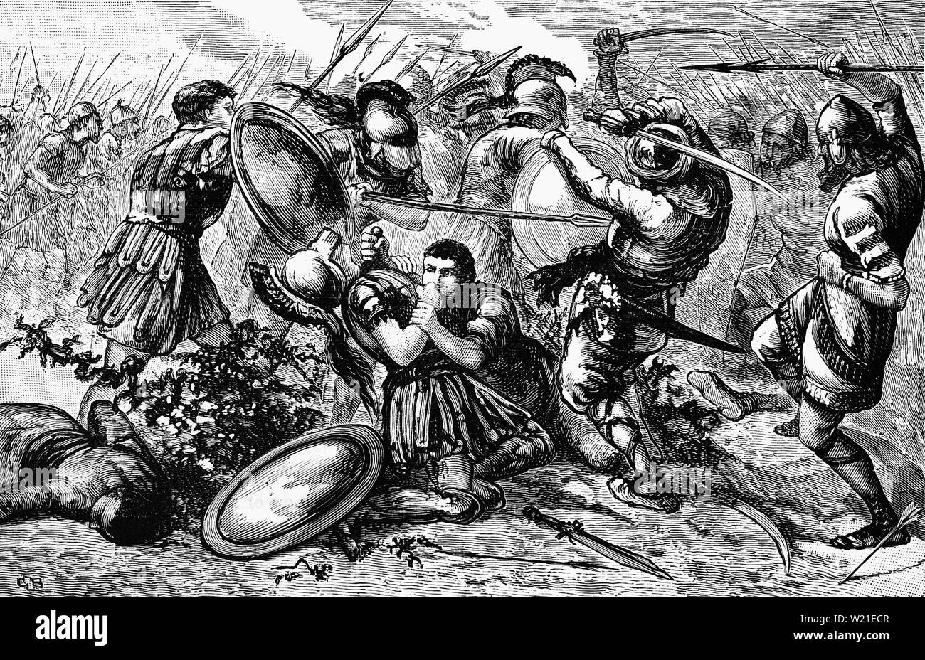Die Schlacht von Cunaxa wurde 401 v. Chr. von Kyros der Jüngere gegen seinen älteren Bruder Arsaces, der den Persischen Thron als Artaxerxes II. im Jahr 404 v. Chr. geerbt hatte gekämpft. Die grosse Schlacht der Revolte von Cyrus fand 70 km nördlich von Babylon, bei Cunaxa auf dem linken Ufer des Euphrat in der Nähe des heutigen Bagdad, Irak und obwohl ein taktisches zeichnen Es wurde ein strategischer Sieg für Artaxerxes II. Stockfoto