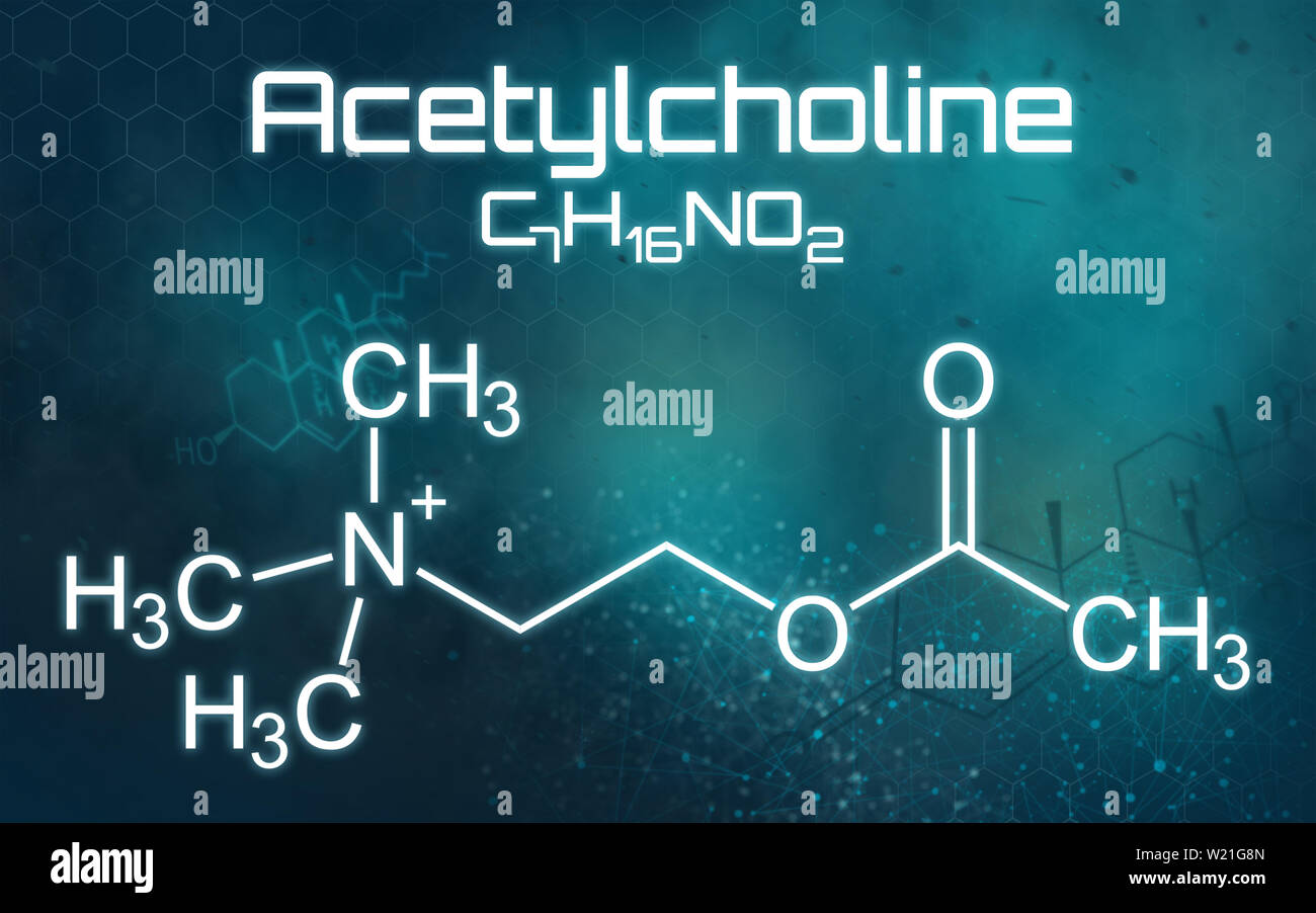 Die chemische Formel von Acetylcholin auf einem futuristischen Hintergrund Stockfoto