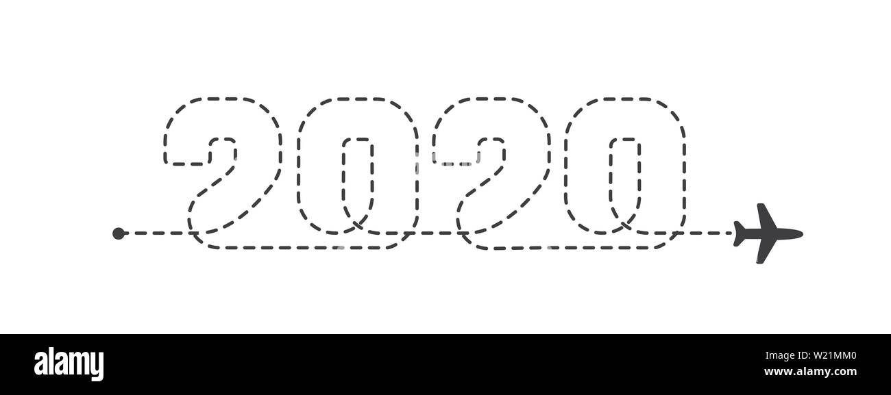 Flugzeug 2020 gepunktete Route. Flugzeug Linien verfolgen. Aircraft tracking Pfad Stock Vektor
