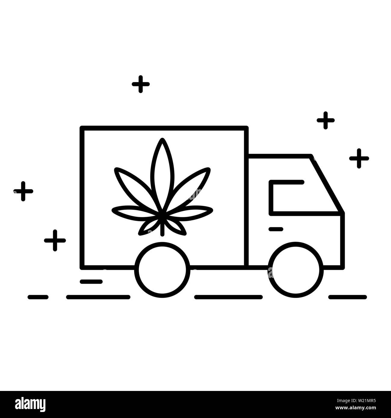 Lieferung Cannabis. Abbildung eines Lkw-Symbol mit einem Marihuana Blatt. Drogenkonsum, Marihuana verwenden. Marihuana Legalisierung. Isolierte vect Stock Vektor